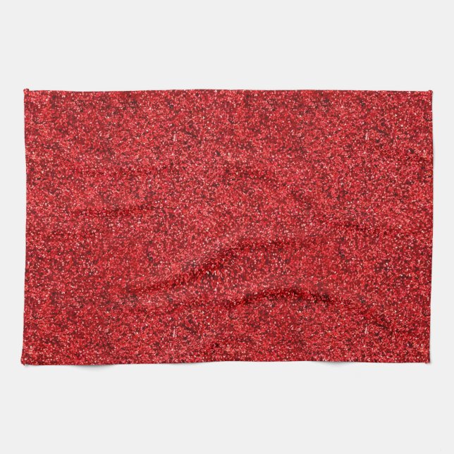 Stylish Glitzy Red Sequin Sparkles Kitchen Towel (Horizontal)