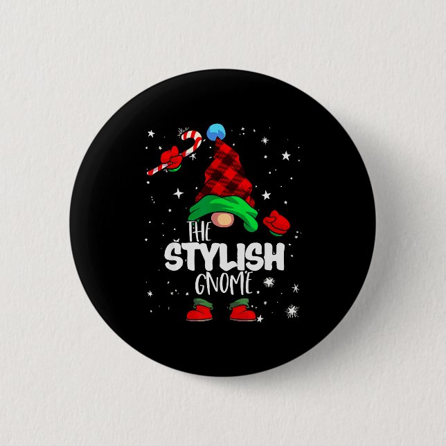 Stylish Gnome Red Buffalo Plaid Matching Family Ch 2 Inch Round Button (Front)