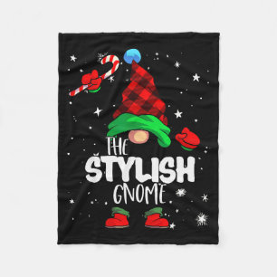 Stylish Gnome Red Buffalo Plaid Matching Family Ch Fleece Blanket