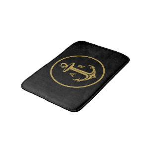 Stylish gold anchor with initials Nautical Gifts Bath Mat