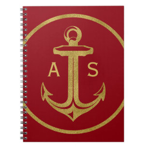 Stylish gold anchor with initials   Nautical Gifts Notebook