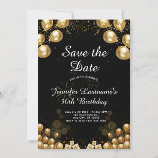 Stylish Gold and Black 50th Birthday Invitation