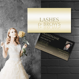 Stylish Gold and Black Cool Mirror Font with Photo Business Card