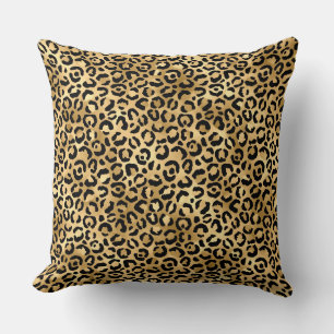 Stylish Gold and Black Foil Leopard Spots Pattern Throw Pillow