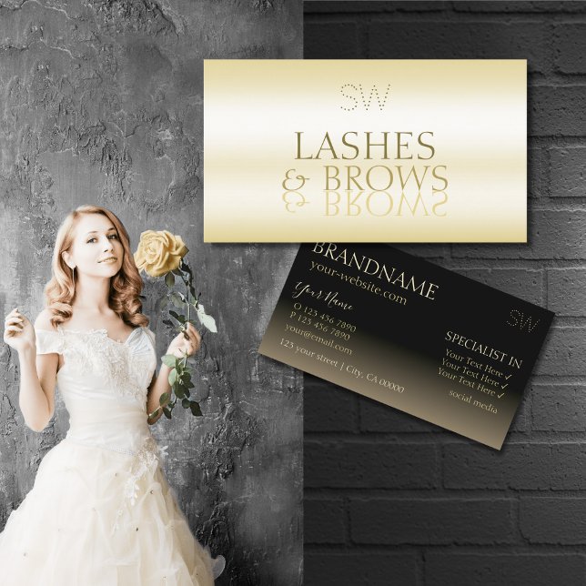 Stylish Gold and Black Mirror Font with Monogram Business Card (Creator Uploaded)