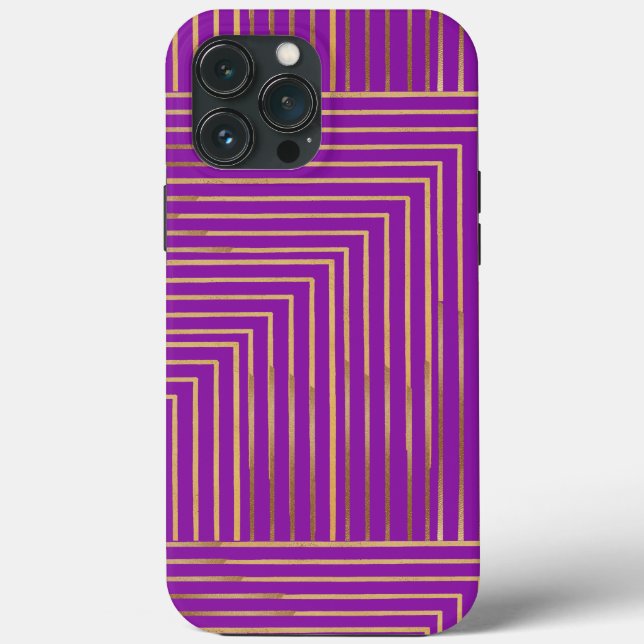 Stylish Gold and purple Stripes pattern chic Case-Mate iPhone Case (Back)