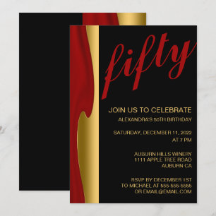 Stylish Gold and Red 50th Invitation