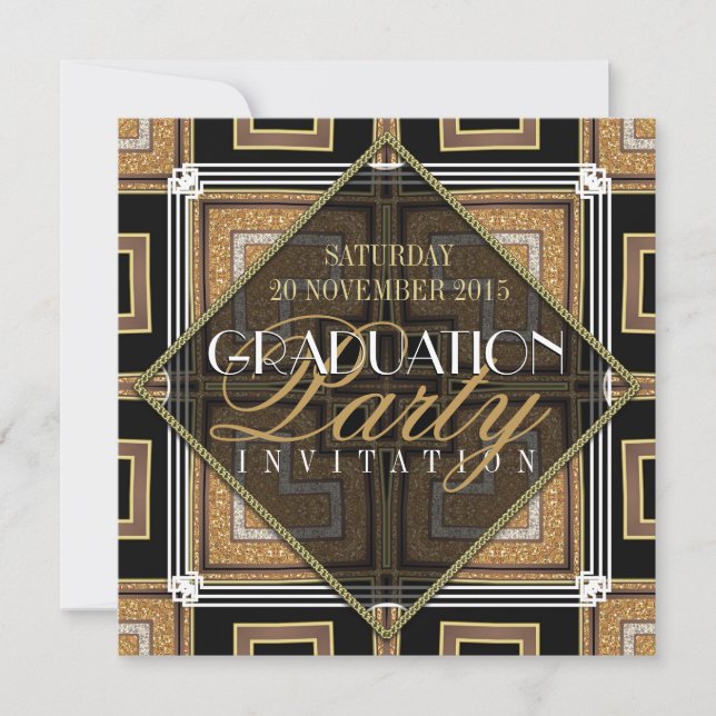 Stylish Gold Black Art Deco Graduation Party Invitation (Front)