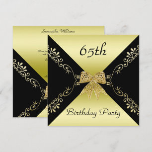 Stylish Gold & Black Decorative Bow 65th Birthday Invitation