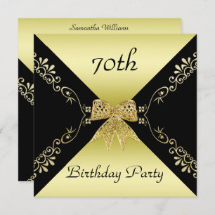 Stylish Gold & Black Decorative Bow 70th Birthday Invitation