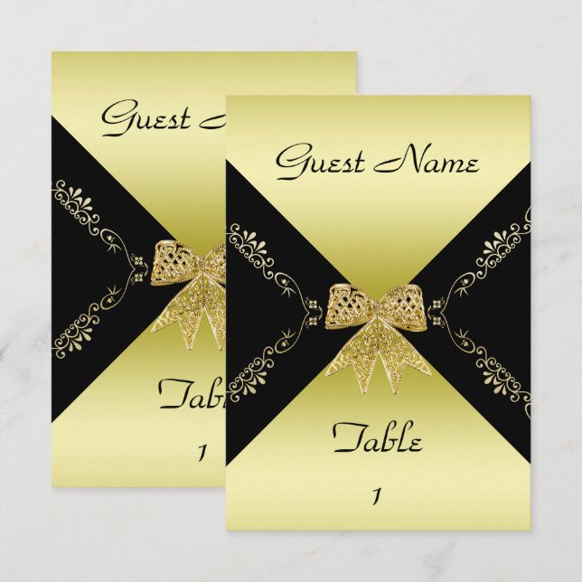 Stylish Gold & Black Decorative Bow Table Card (Front/Back)