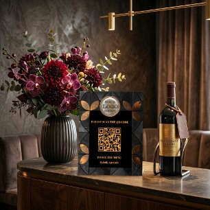 Stylish Gold Black Logo QR Code Business Pedestal Sign