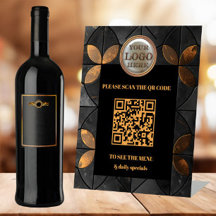 Stylish Gold Black Logo QR Code Business Pedestal Sign