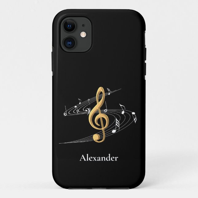 Stylish Gold Black Music Clef Personalized Case-Mate iPhone Case (Back)