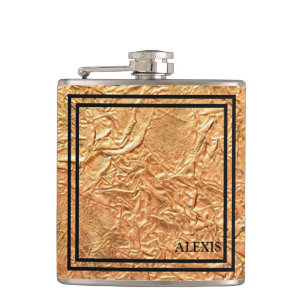 Stylish Gold Black Personalized Hip Flask