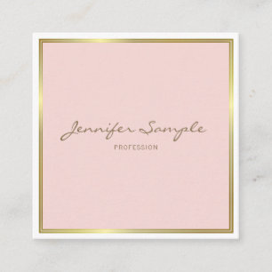 Stylish Gold Blush Pink Hand Script Font Text Luxe Square Business Card