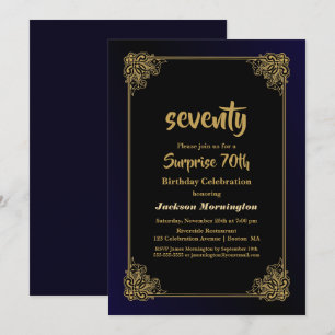 Stylish Gold Border Surprise 70th Birthday Party Invitation