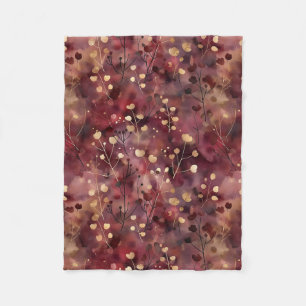 Stylish gold burgundy abstract floral pattern fleece blanket