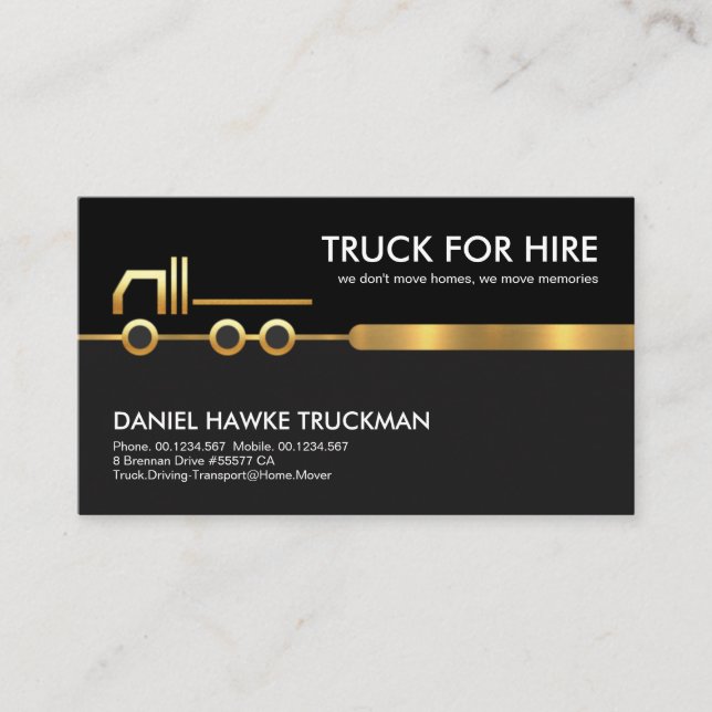 Stylish Gold Cargo Truck Transport Border Business Card (Front)