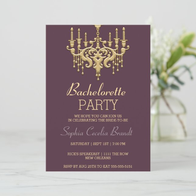 Stylish Gold Chandelier  Party Invitation (Standing Front)