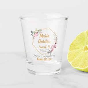 Stylish Gold Cherry Blossom Sweet 16 Personalized Shot Glass