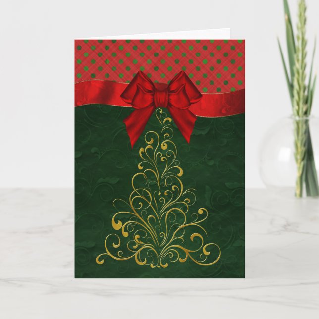 Stylish Gold Christmas Tree Greeting Card (Front)