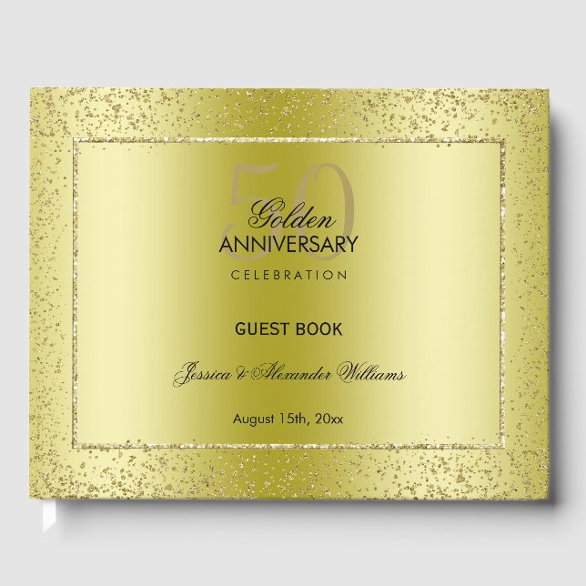 Stylish Gold Confetti 50th Golden Wedding  Guest Book (Front)