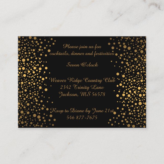 Stylish Gold Confetti Dots | Black Enclosure Card (Front)