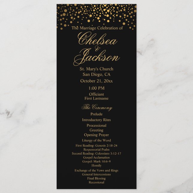 Stylish Gold Confetti Dots | Black - Program (Front)