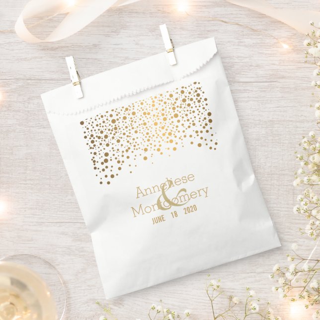 Stylish Gold Confetti Dots on White Favour Bag (Clipped)