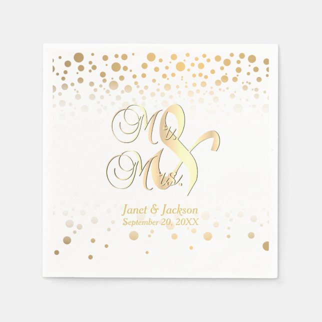 Stylish Gold Confetti Dots | White Background Napkin (Front)