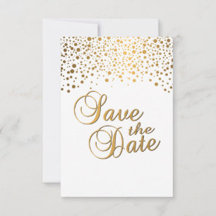 Stylish Gold Confetti Dots White Background Save The Date