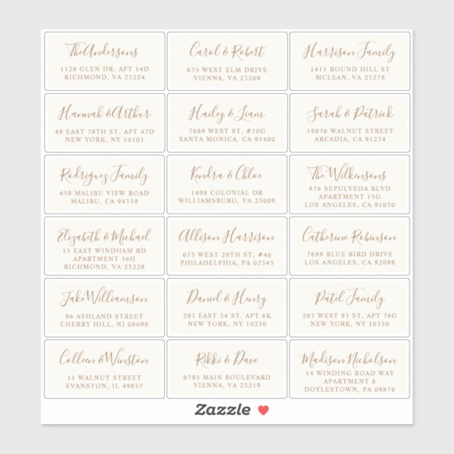 Stylish Gold Cream Wedding Guest Address (Sheet)