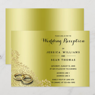 Stylish Gold Decorative & Rings Wedding Reception Invitation
