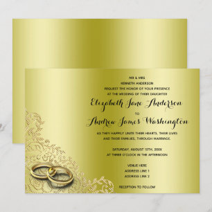 Stylish Gold Decorative & Wedding Rings Wedding Invitation