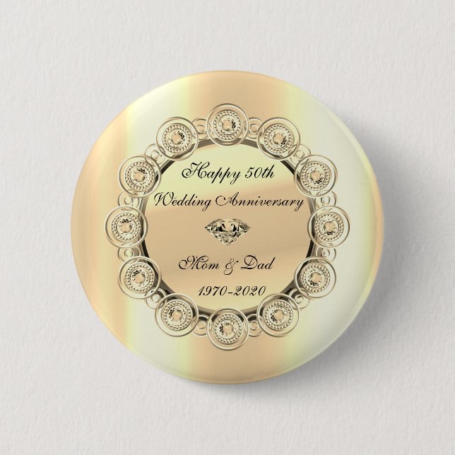 Stylish Gold Diamonds 50th Wedding Anniversary 2 Inch Round Button (Front)