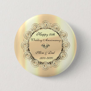 Stylish Gold Diamonds 50th Wedding Anniversary 2 Inch Round Button