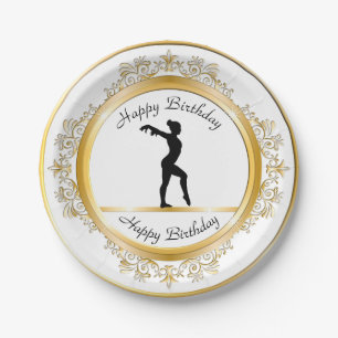 Stylish Gold Embellished Gymnastics Birthday Paper Plate
