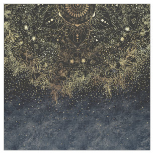 Stylish Gold floral mandala and confetti Fabric