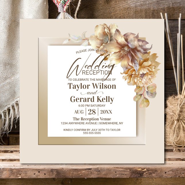 Stylish Gold Floral Wedding Reception Invitation (Creator Uploaded)