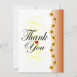 Stylish gold flower in brown calligraphy thank you card