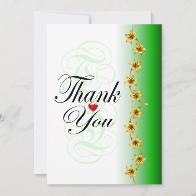 Stylish gold flower in green calligraphy thank you (Front)