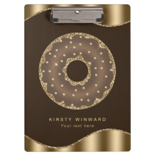 Stylish Gold Foil and Brown Sparkly Doughnut Clipboard