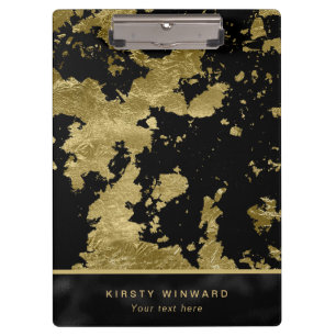 Stylish Gold Foil Flakes on Black Background Clipboard