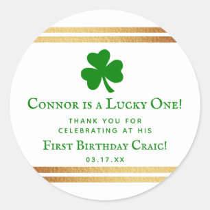 Stylish Gold Foil St. Patrick's 1st Birthday Favou Classic Round Sticker
