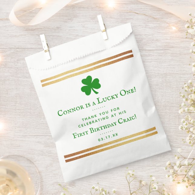Stylish Gold Foil St. Patrick's Day 1st Birthday Favour Bag (Clipped)