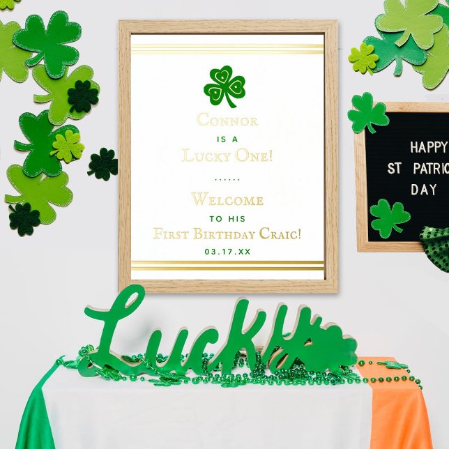 Stylish Gold Foil St. Patrick's Day 1st Birthday Foil Prints (Creator Uploaded)