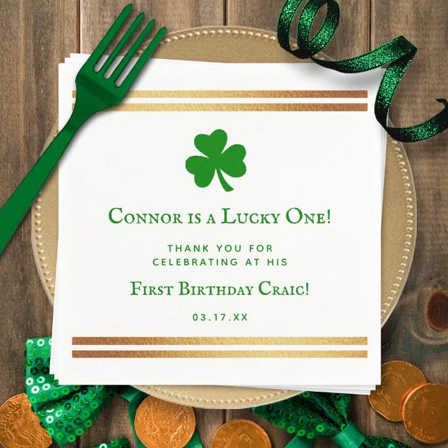 Stylish Gold Foil St. Patrick's Day 1st Birthday Napkin (Creator Uploaded)
