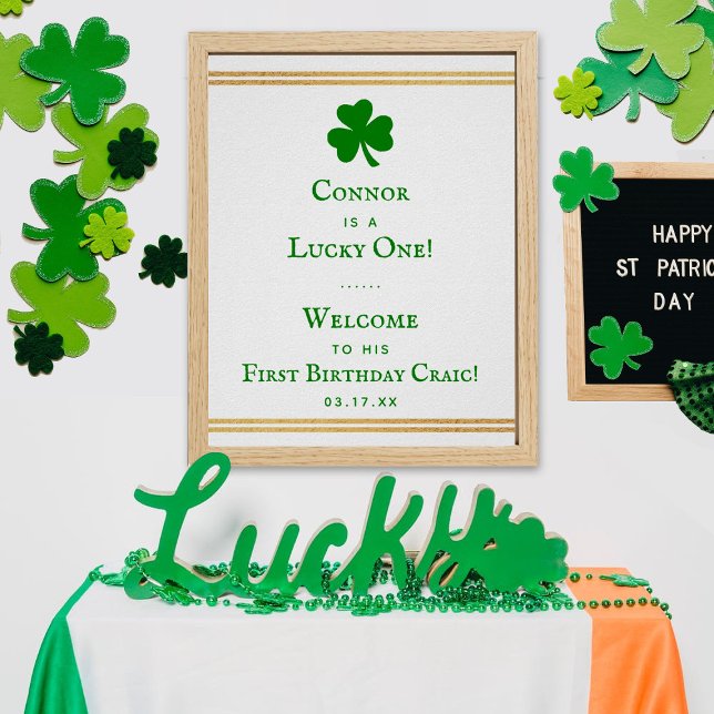 Stylish Gold Foil St. Patrick's Day 1st Birthday Poster (Creator Uploaded)