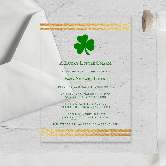 Stylish Gold Foil St. Patrick's Day Baby Shower Acrylic Invitations (Creator Uploaded)